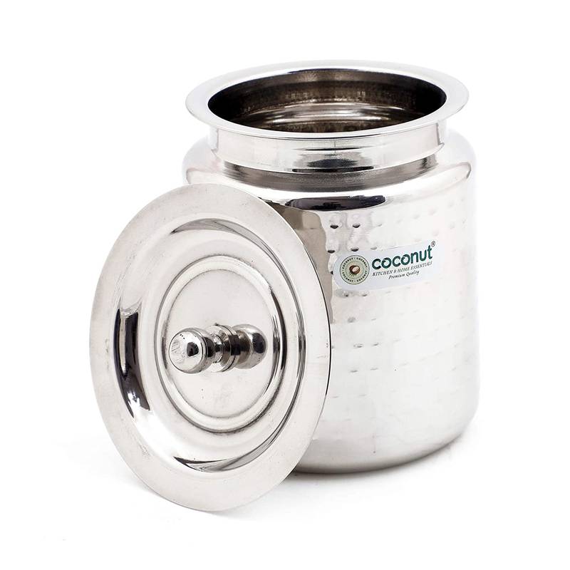 Coconut Stainless Steel Hammered Design Ghee/Oil Pot - 1pc -1000ml