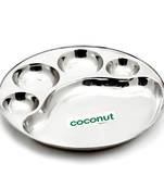 Coconut Stainless Steel Round Plate - 5 Partition Divided, Lunch/Dinner/Bhojan/Thali Plates - 1 Unit - Diameter - 33cm
