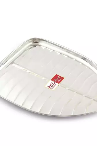 KCL Stainless Steel Leaf Shaped Banana Plates/Dinner Plates/Lunch Plates/Pooja Plate - 1 Unit - 40cm