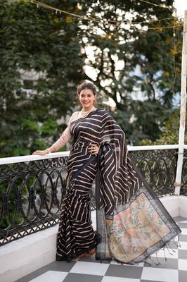 BLACK LEHRIYA DESIGN TUSSAR SILK BEAUTIFUL SAREE  1