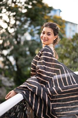 BLACK LEHRIYA DESIGN TUSSAR SILK BEAUTIFUL SAREE  3