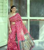 PINK LEHRIYA DESIGN TUSSAR SILK BEAUTIFUL SAREE 
