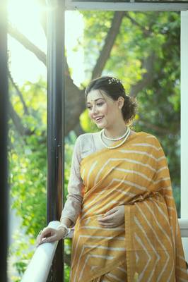 YELLOW LEHRIYA DESIGN TUSSAR SILK BEAUTIFUL SAREE  2