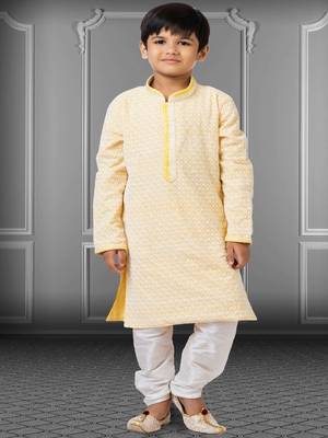 Chikankari Embroidered Kurta Pyjama For Boy's 1