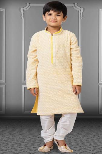 Chikankari Embroidered Kurta Pyjama For Boy's