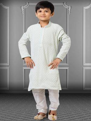 Chikankari Embroidered Kurta Pyjama For Boy's 1