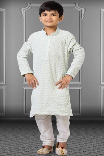 Chikankari Embroidered Kurta Pyjama For Boy's