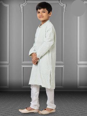 Chikankari Embroidered Kurta Pyjama For Boy's 2