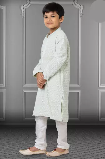 Chikankari Embroidered Kurta Pyjama For Boy's