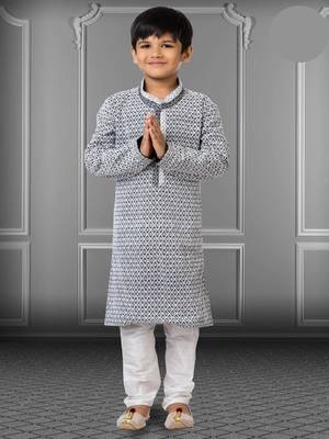 Chikankari Embroidered Kurta Pyjama For Boy's 1