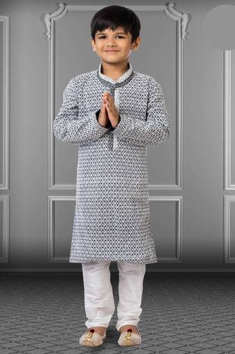 Chikankari Embroidered Kurta Pyjama For Boy's