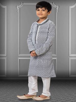 Chikankari Embroidered Kurta Pyjama For Boy's 2