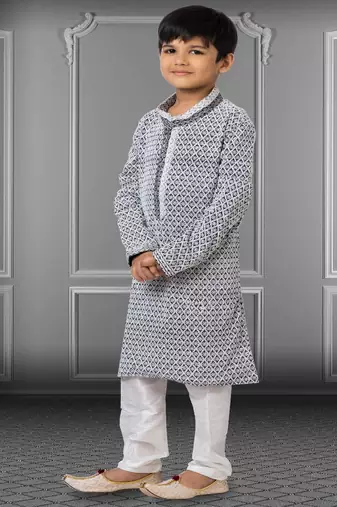 Chikankari Embroidered Kurta Pyjama For Boy's