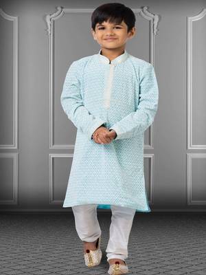 Chikankari Embroidered Kurta Pyjama For Boy's 1