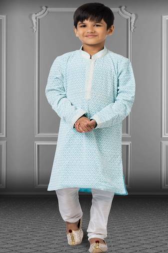 Chikankari Embroidered Kurta Pyjama For Boy's