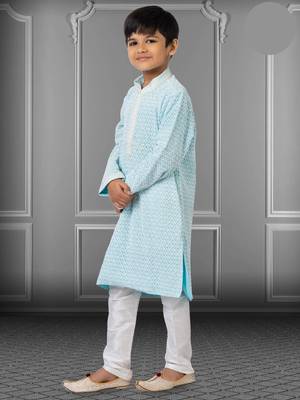 Chikankari Embroidered Kurta Pyjama For Boy's 2