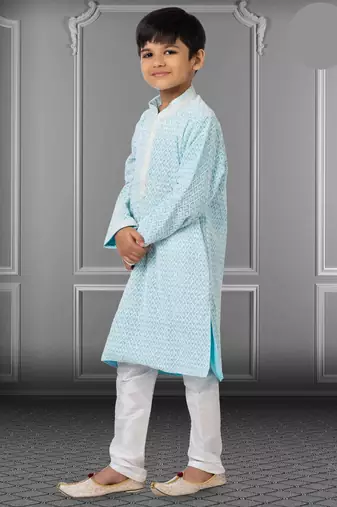Chikankari Embroidered Kurta Pyjama For Boy's