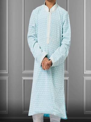 Chikankari Embroidered Kurta Pyjama For Boy's 3