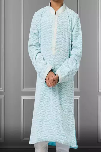Chikankari Embroidered Kurta Pyjama For Boy's