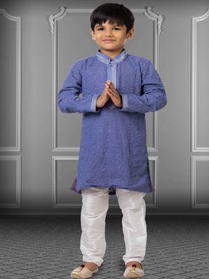 Chikankari Embroidered Kurta Pyjama For Boy's 1