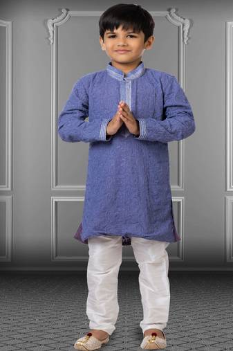 Chikankari Embroidered Kurta Pyjama For Boy's