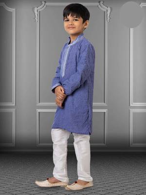 Chikankari Embroidered Kurta Pyjama For Boy's 2