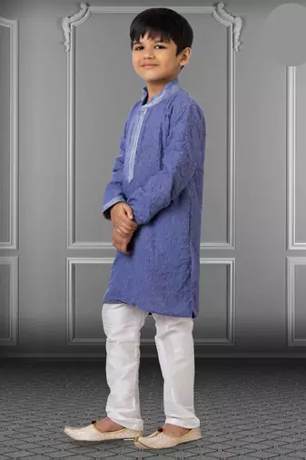 Chikankari Embroidered Kurta Pyjama For Boy's