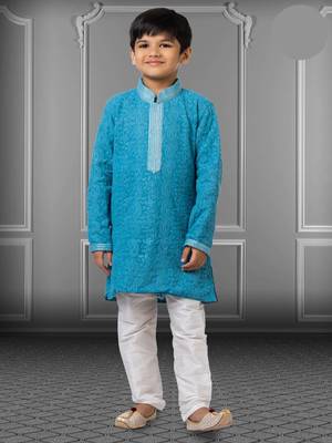 Chikankari Embroidered Kurta Pyjama For Boy's 1