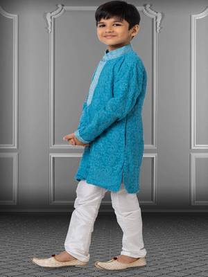Chikankari Embroidered Kurta Pyjama For Boy's 2