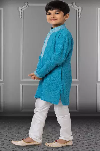Chikankari Embroidered Kurta Pyjama For Boy's