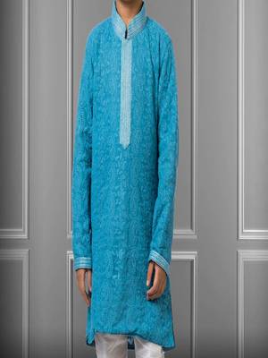 Chikankari Embroidered Kurta Pyjama For Boy's 3