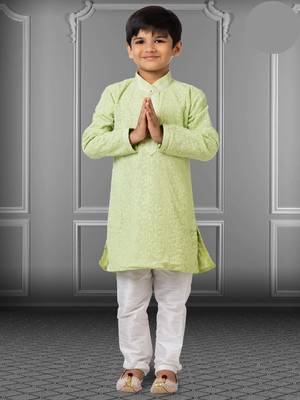 Chikankari Embroidered Kurta Pyjama For Boy's 1