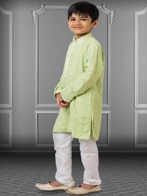 Chikankari Embroidered Kurta Pyjama For Boy's 2