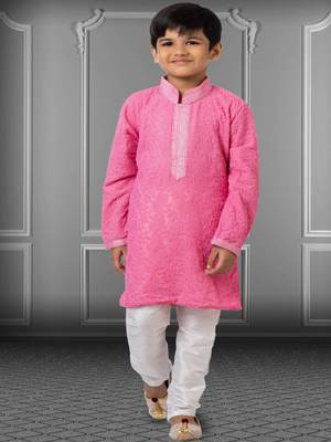 Chikankari Embroidered Kurta Pyjama For Boy's 1
