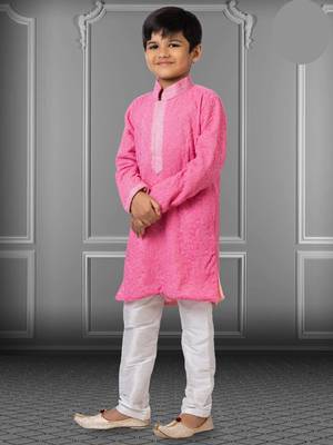 Chikankari Embroidered Kurta Pyjama For Boy's 2