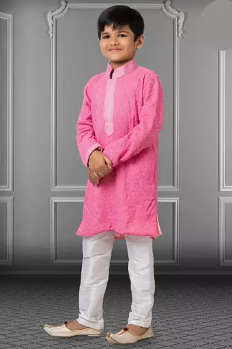 Chikankari Embroidered Kurta Pyjama For Boy's