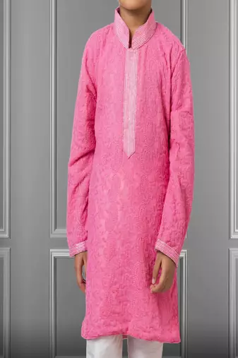 Chikankari Embroidered Kurta Pyjama For Boy's
