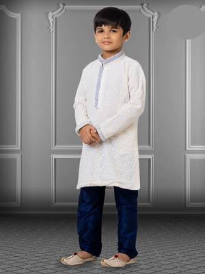 Chikankari Embroidered Kurta Pyjama For Boy's 2