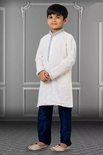 Chikankari Embroidered Kurta Pyjama For Boy's