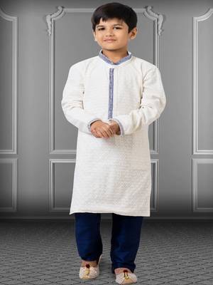 Chikankari Embroidered Kurta Pyjama For Boy's 1