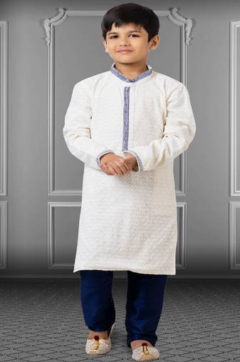 Chikankari Embroidered Kurta Pyjama For Boy's