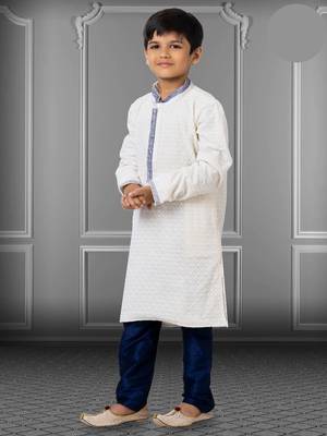 Chikankari Embroidered Kurta Pyjama For Boy's 2