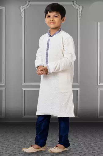 Chikankari Embroidered Kurta Pyjama For Boy's