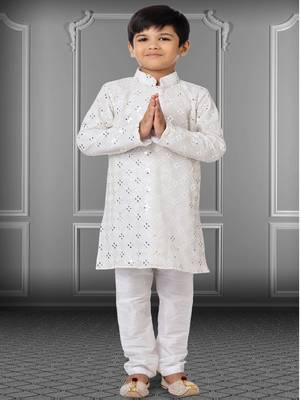 Chikankari Embroidered Kurta Pyjama For Boy's 1
