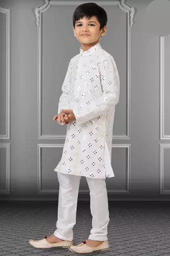 Chikankari Embroidered Kurta Pyjama For Boy's