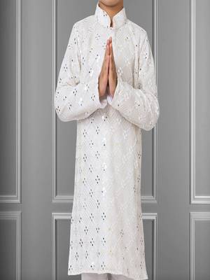 Chikankari Embroidered Kurta Pyjama For Boy's 3
