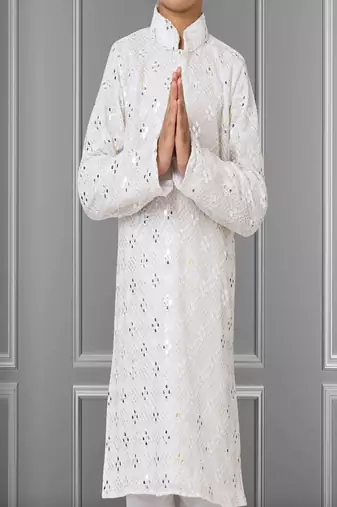 Chikankari Embroidered Kurta Pyjama For Boy's
