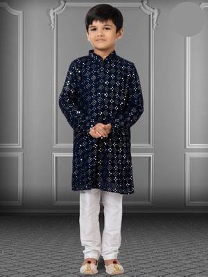 Chikankari Embroidered Kurta Pyjama For Boy's 1