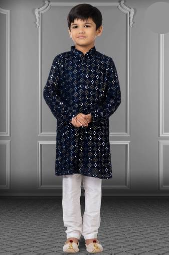 Chikankari Embroidered Kurta Pyjama For Boy's