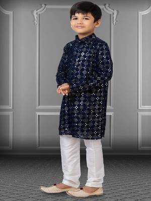 Chikankari Embroidered Kurta Pyjama For Boy's 2